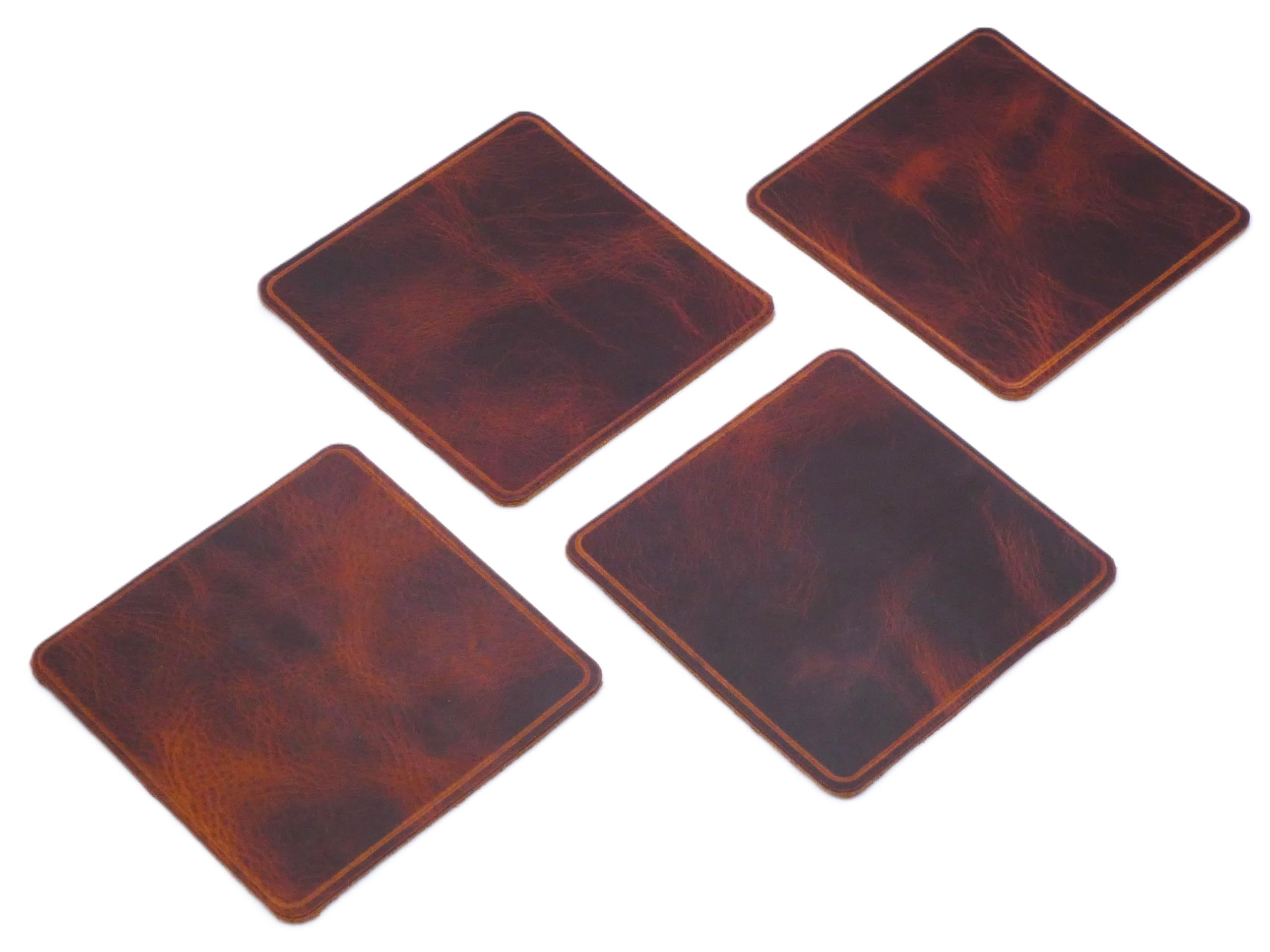 Leather Coaster Set, Square Drinks Coaster made from Dark Tan Italian Leather (8)