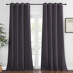 NICETOWN Blackout Room Darkening Window Curtain - Thermal Insulated Solid Grommet Blackout Patio Door Curtain/Drape for Living Room (Greyish Purple, 1 Panel, 52 by 95-inch)