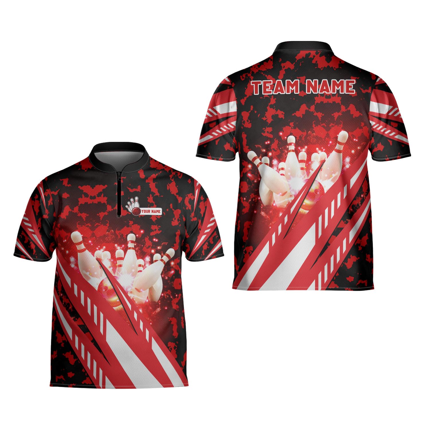 Custom Bowling Jerseys for Men Women Personalized Team Name 3D Quarter Zip Apparel Customized Bowling Jersey Shirts Unisex (Polyester, BO_PL136)