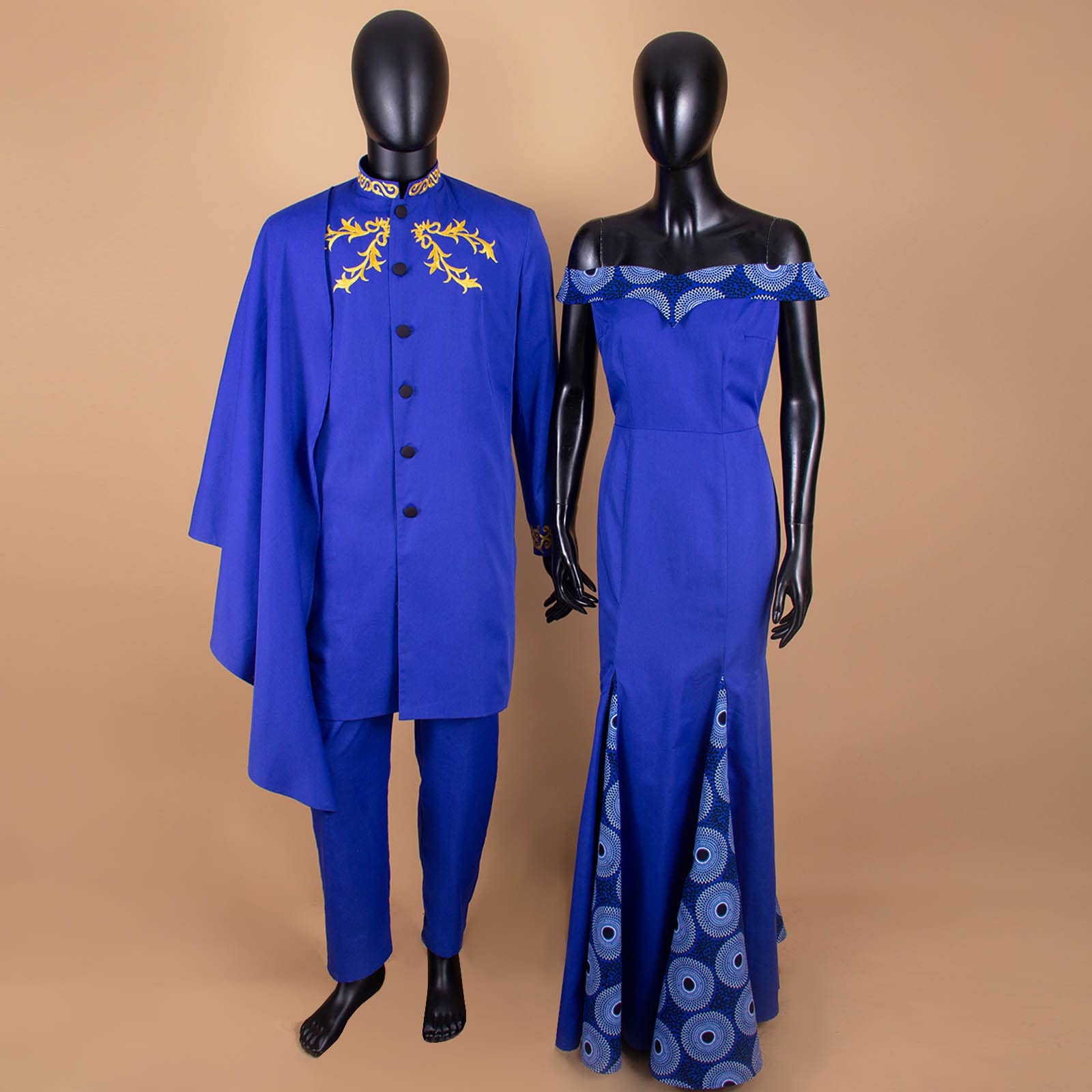 Ensemble Deux Pièces Tribalbyn – Imprimé Africain Bleu Et Or, Taille S, Neuf Avec étiquettes (Zambie)