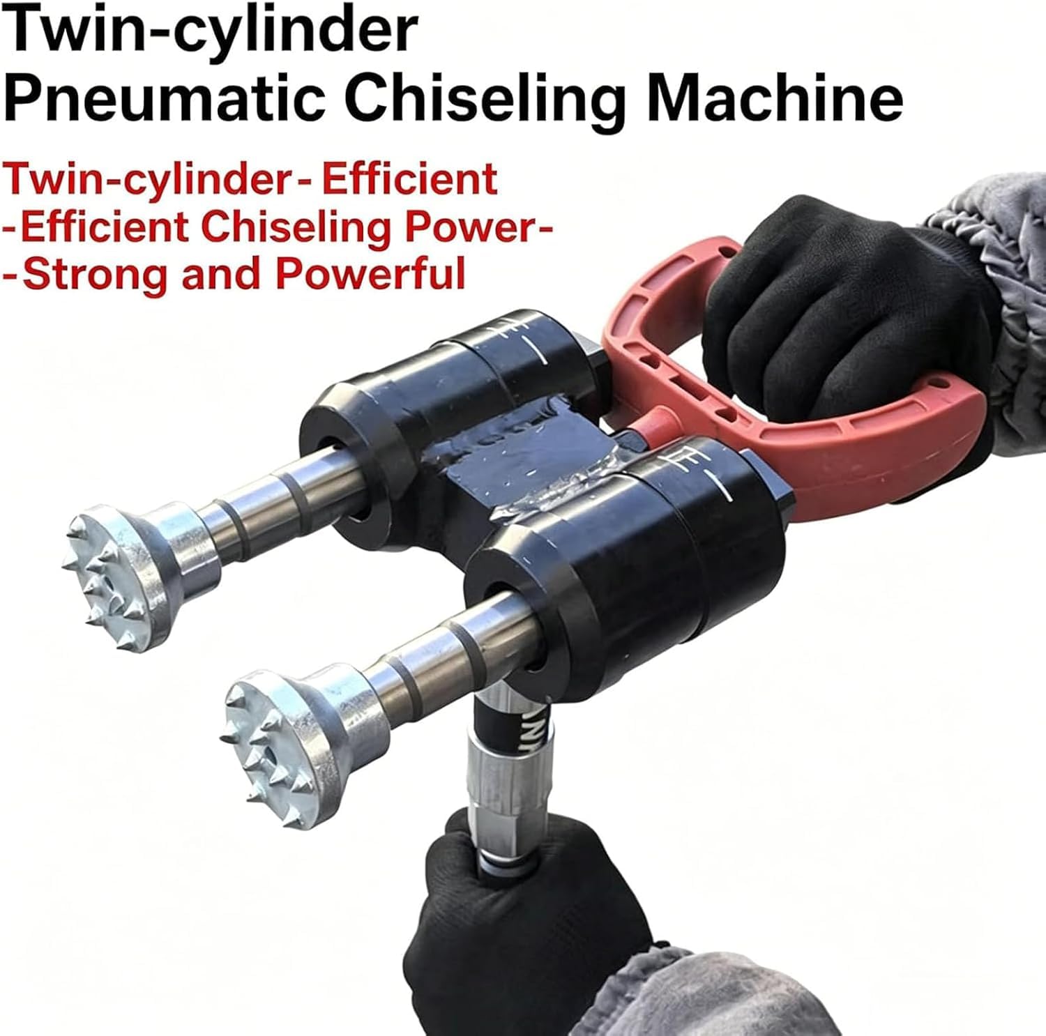 Pneumatyczne narzędzie do młotkowania tulejkowego, ciśnienie robocze 6-8 kg/cm², z dwugłowicowymi 9-zębowymi końcówkami z węglika spiekanego, młot udarowy do kamienia młotkowanego, do