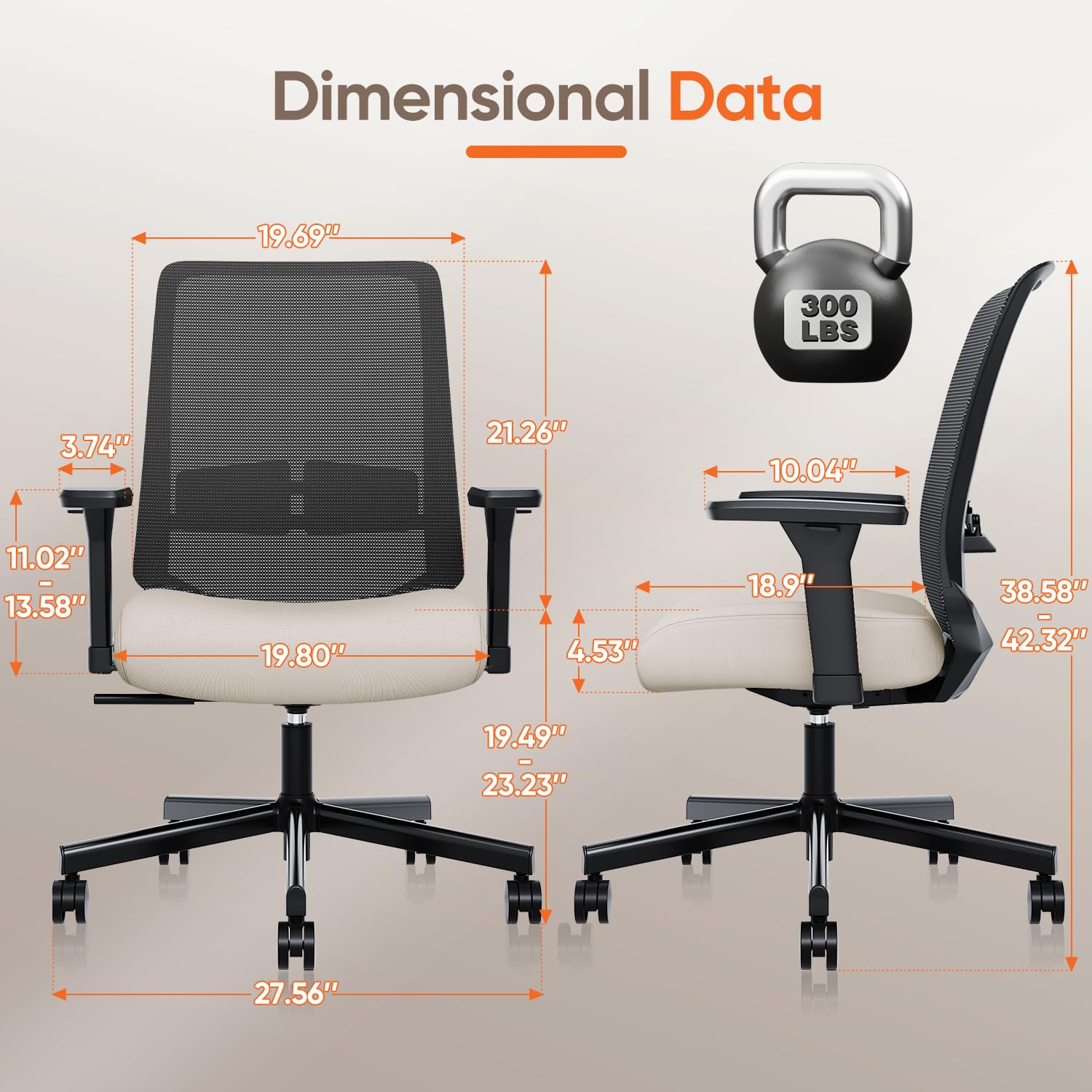 Silla de oficina ergonómica, sillas de escritorio de malla para computadora con soporte lumbar ajustable, reposabrazos 3D, función de inclinación, cómodo asiento ancho, silla giratoria de 6