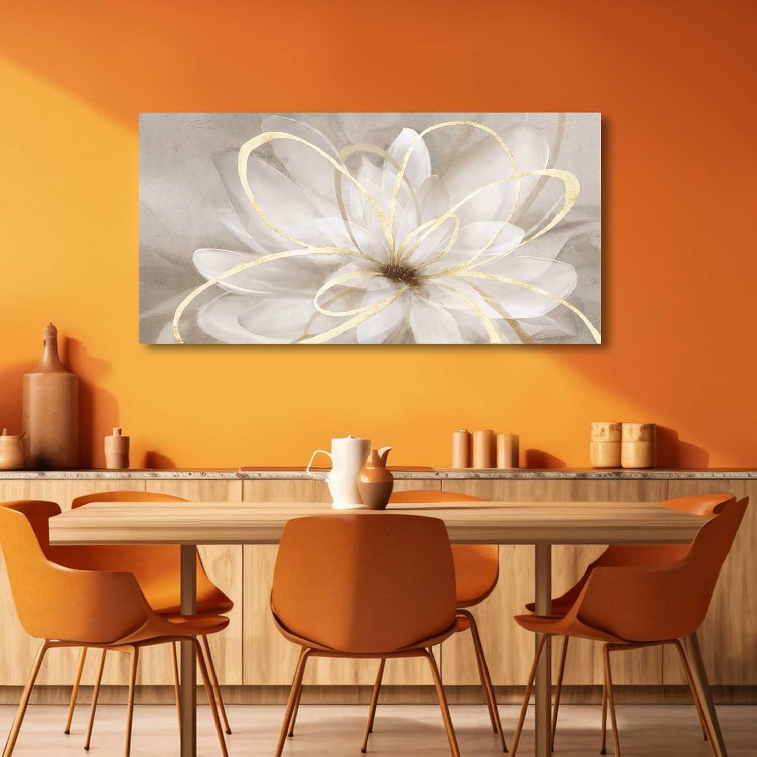 Kureful Canvas Wall Art for Bedroom/Gold Flowers Canvas Pictures/Modern Home Decorations for Living Room Kitchen Office 20x40 Inch