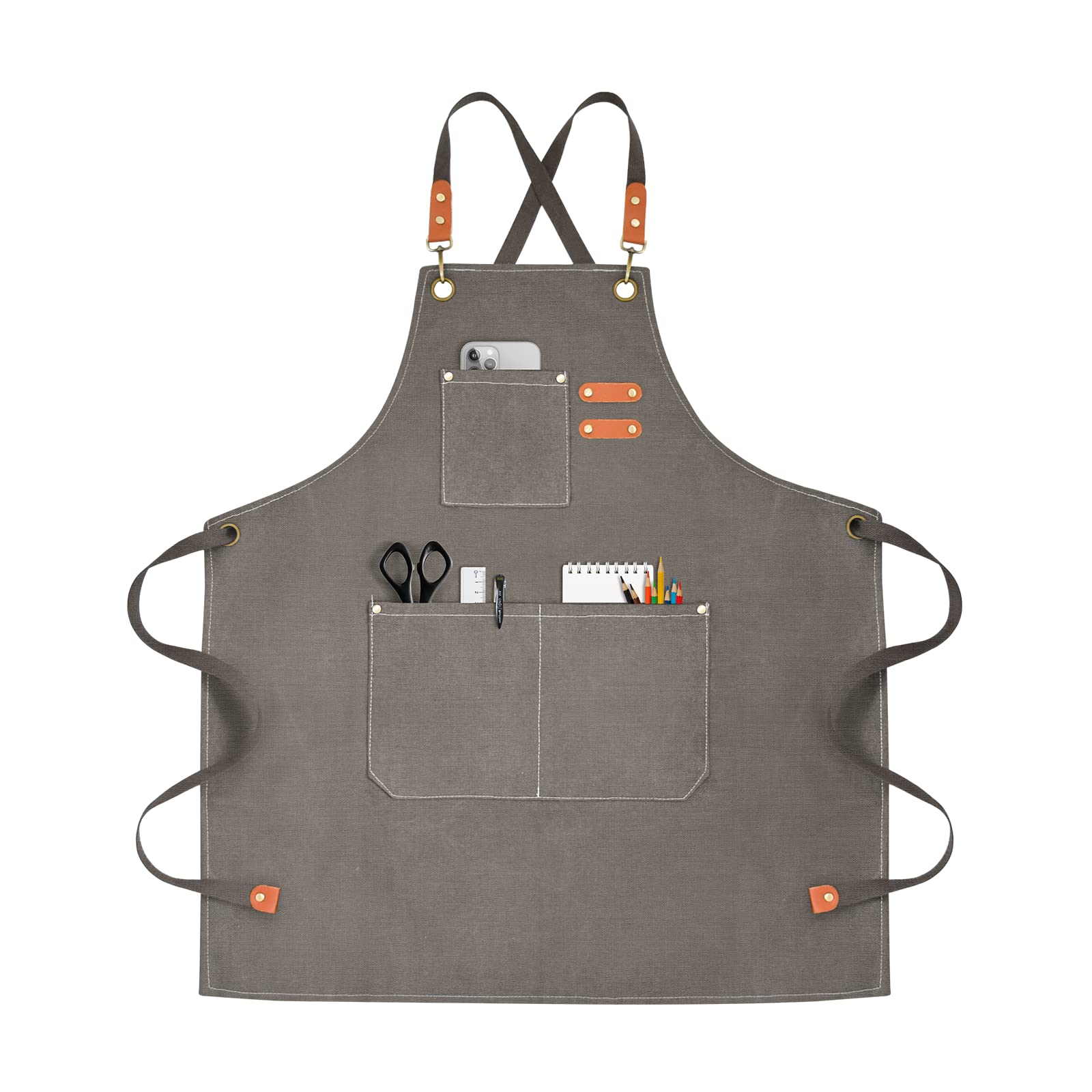 OUNLEN Chef Apron for Men Women Canvas Aprons with 3 Pockets Cross Back Resistant Work Apron for Cooking