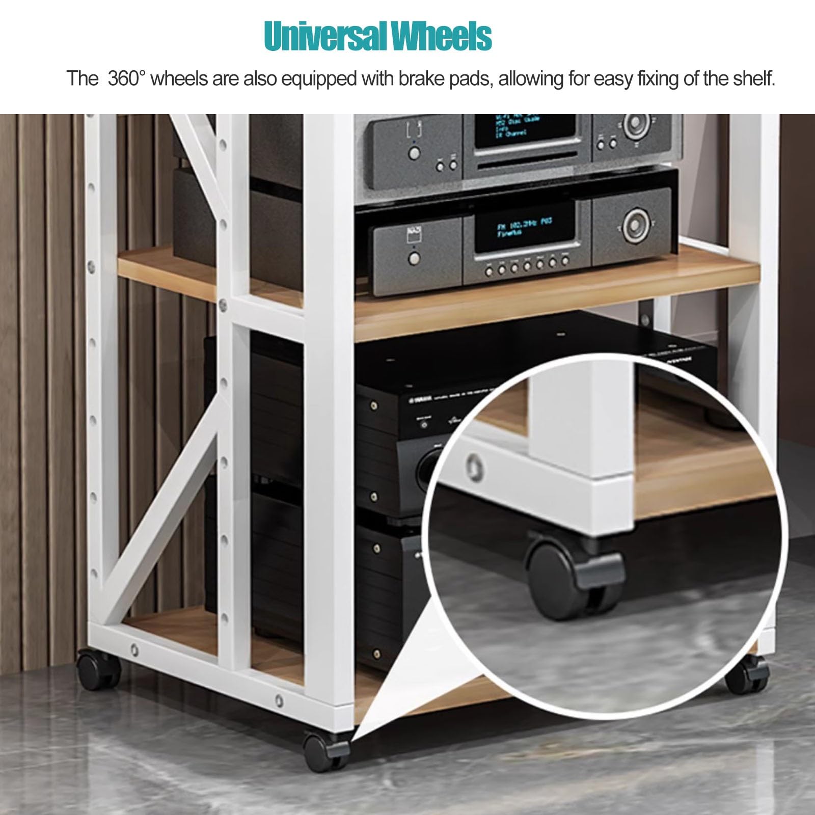 Stojak HiFi, regały i stojaki Hi-Fi, stojaki komponentowe AV, wieża audio i centrum multimedialne, domowy stojak stereo Hi-Fi z kółkami, nowoczesny, ciężki, czarny, półkowy regał