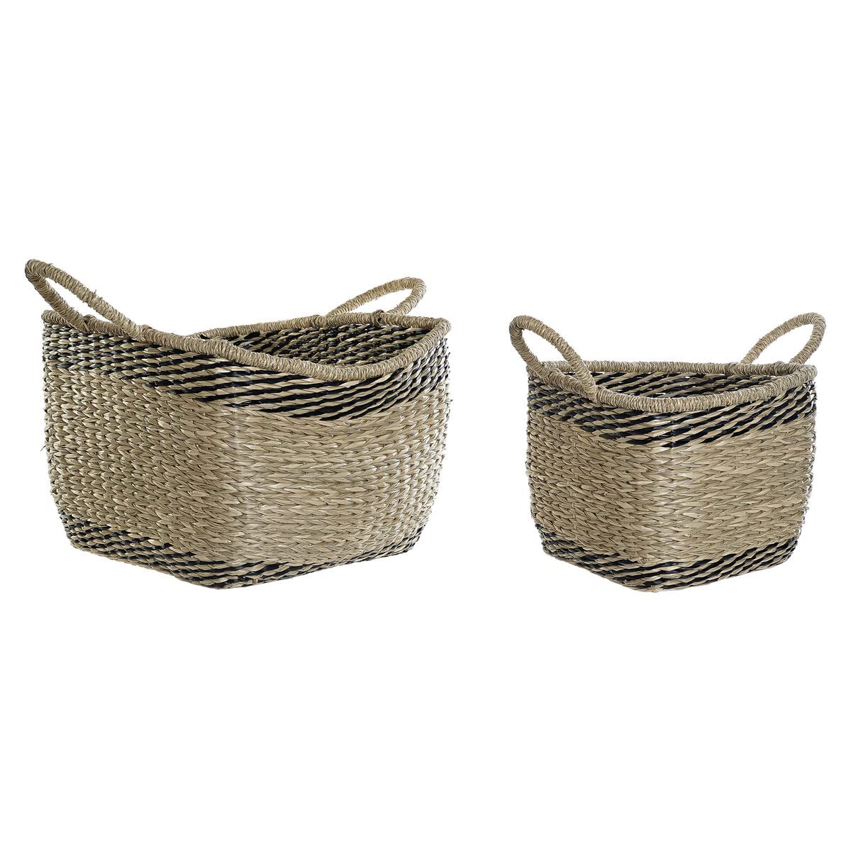DKD Home Decor Juego de cestas Color Negro y Natural, de ratán (35 x 35 x 26 centímetros)