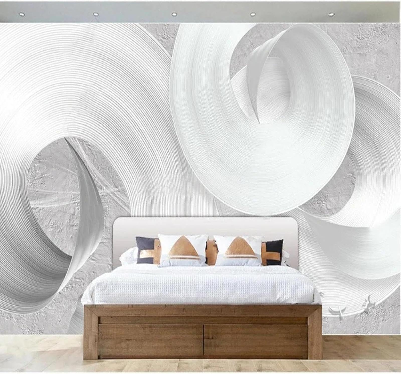 Tzxztt Creative Abstract White Geometric Shapes Modern 3D Wallpaper Premium Textured Silk Neutral Tones Material Ideal for Living Room Bedroom-400cm×280cm