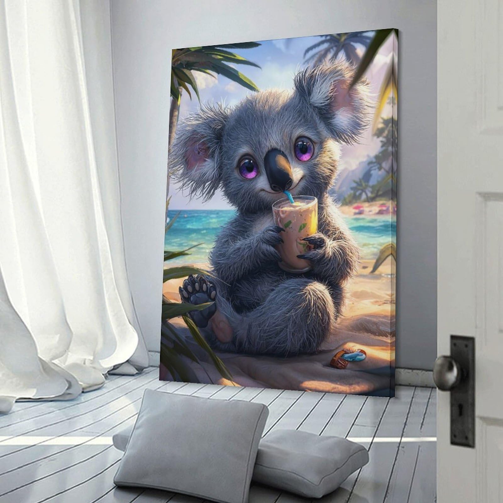 Junmoney Frame-Style-3 Cute Koala On Beach Hanging Wall Art, 16X24inch(40X60cm), For Entrance Walls, Hall Decor Or Foyers, Wall Decor To Refresh Empty Corners
