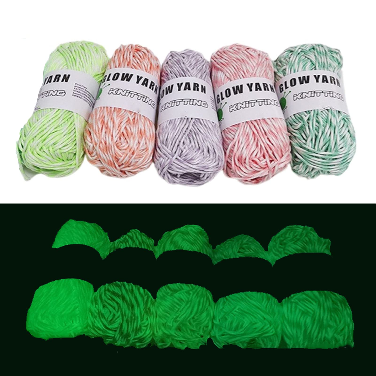 YangHaoDiSY 5 Rolls Glow in The Dark Yarn, 2mm Luminous Polyester Yarn for Arts Crafts Sewing Thread Party Supplies (Mixed Color)