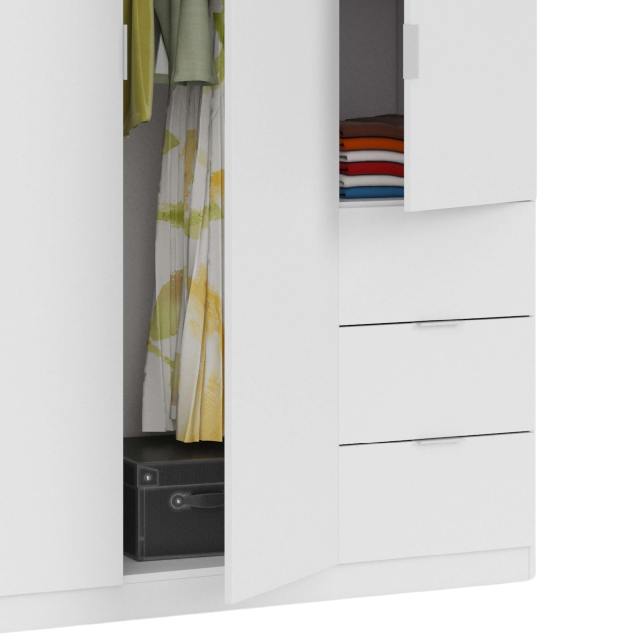 Habitdesign Armario Ropero 3 Puertas y 3 Cajones, Armario Alto Dormitorio, 200x135x52 (AltoxAnchoxFondo-en cm), Color Blanco