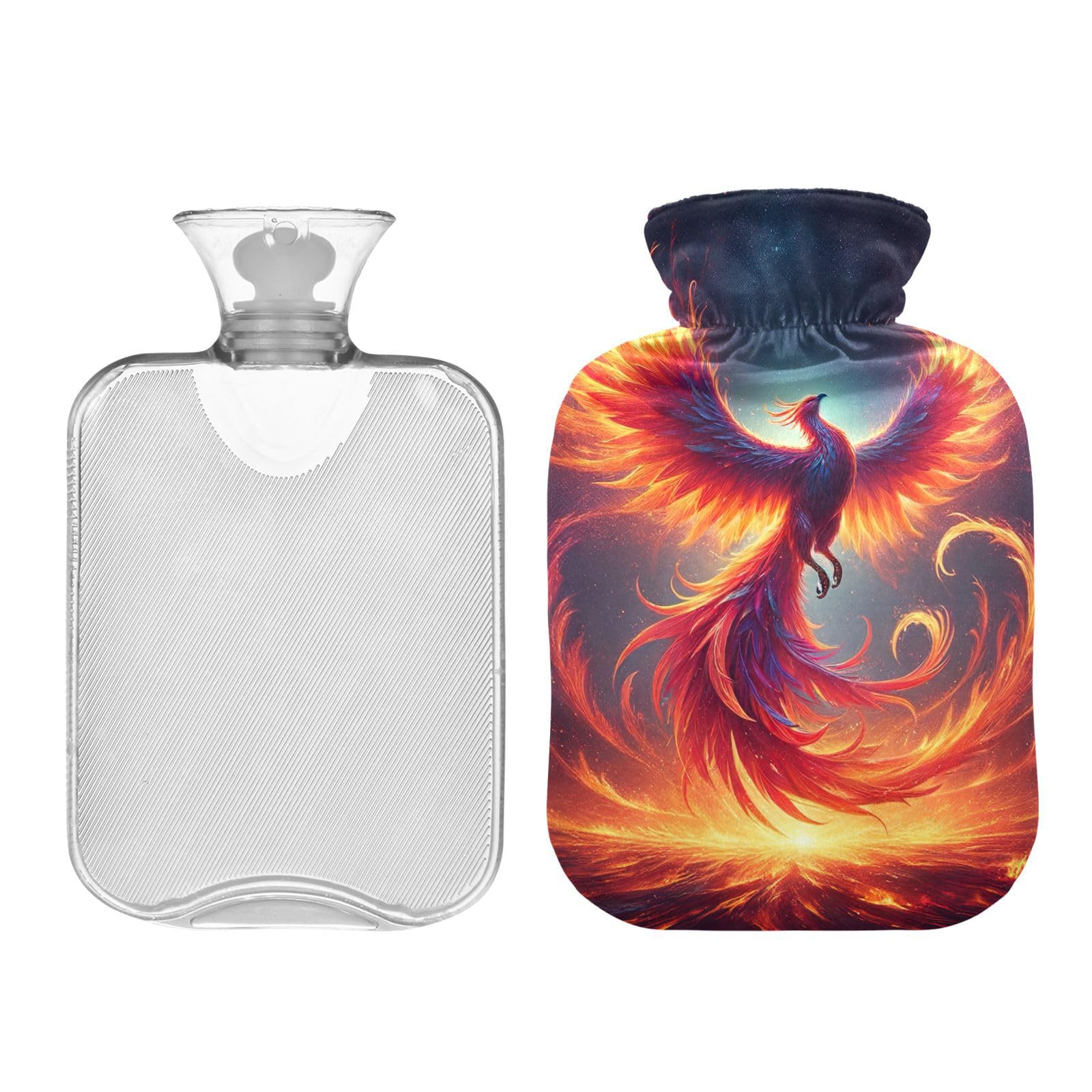 Fiery Phoenix Rising Dark Hot Water Bottles with Soft Cover Bed Hand Feet Warmer Winter Gift Hot Water Bag for Neck, Shoulder and Menstrual Cramps, 2L