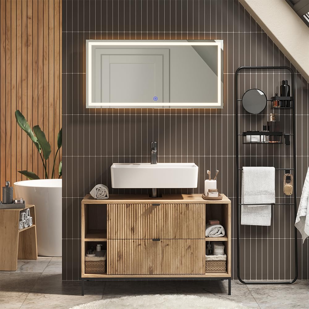 Vicco Mueble bajo Lavabo Eliza, Roble Vikingo, 100 x 63 cm | Con 2 cajones extraíbles, para instalación bajo el lavabo y compatible con la serie Eliza