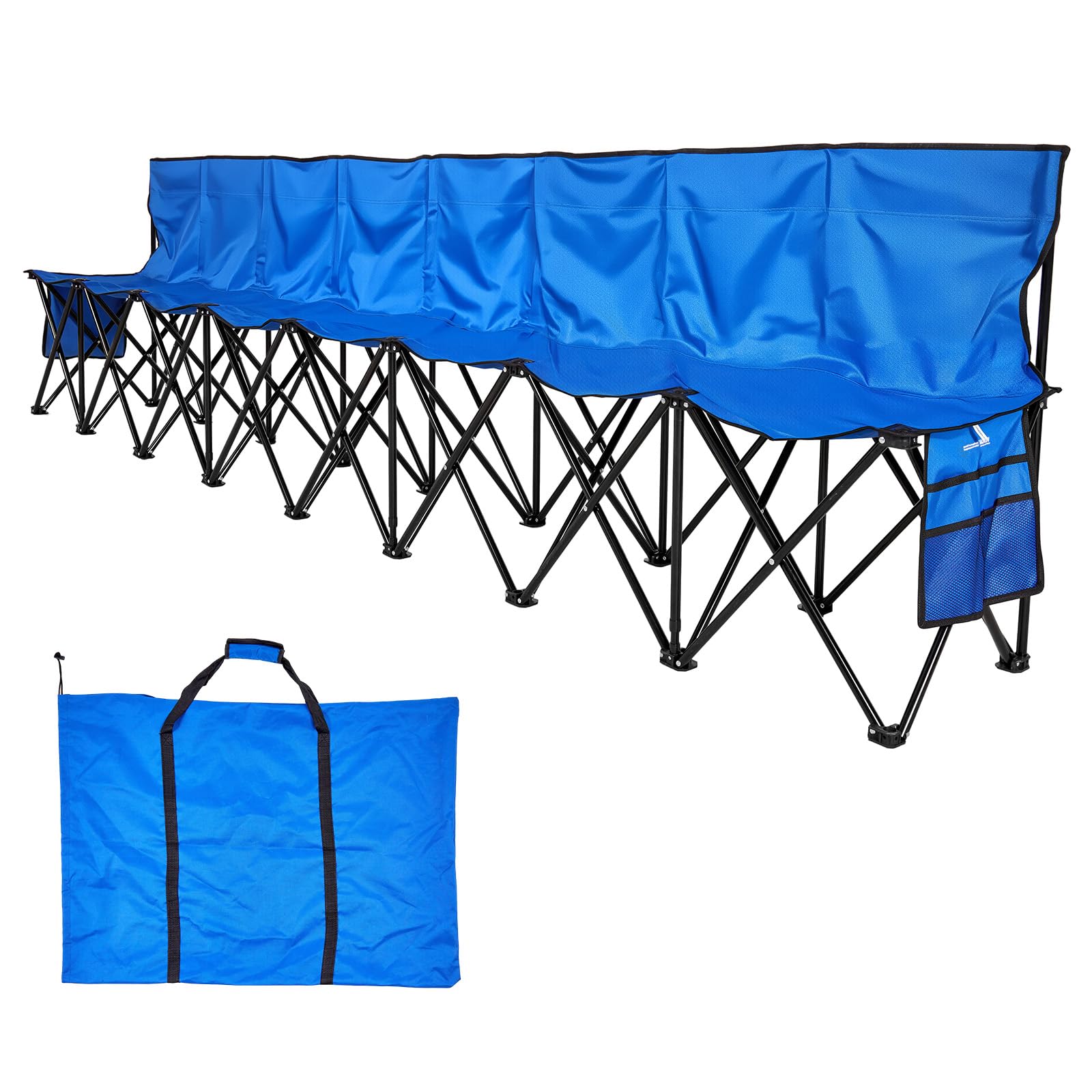 VEVOR Panca da Campeggio Portatile per Squadre 8 Persone con Tasche Laterali e Borsa per il Trasporto, Panca Pieghevole con Schienale, Panca Laterale per Attività all'Aperto di Calcio, Blu