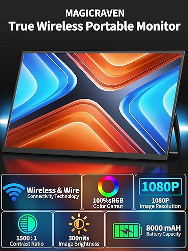 Miniatura 3 de Monitor portátil inalámbrico de 8000 mAh, pantalla de computadora portátil compatible con IPS VESA de 15.6 pulgadas, pantalla de computadora