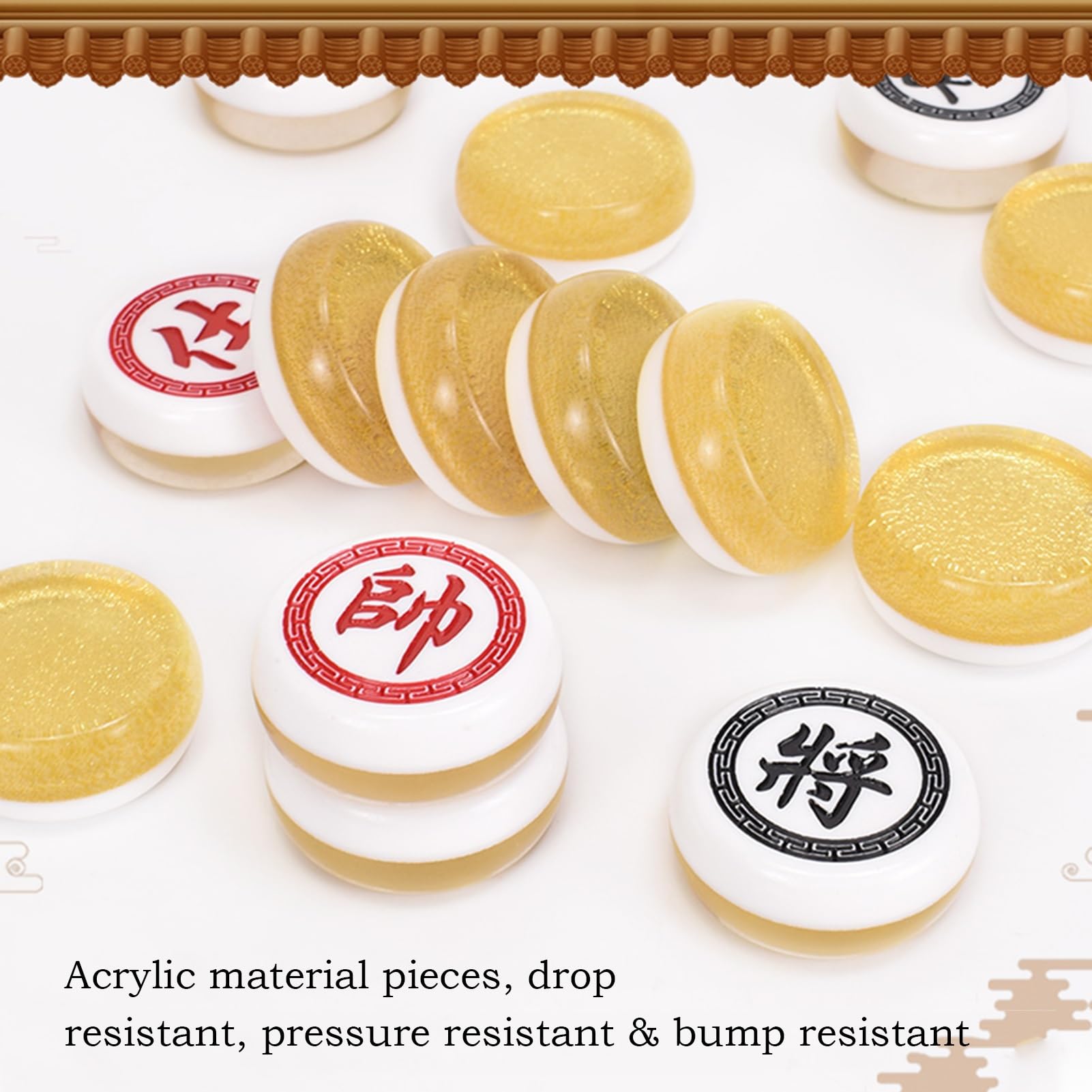 Juego de ajedrez Chino acrílico Xiangqi con Tablero de Madera Plegable, Ideal para Viajes, Juegos de Mesa y Estrategia para 2 Jugadores (Blanco)