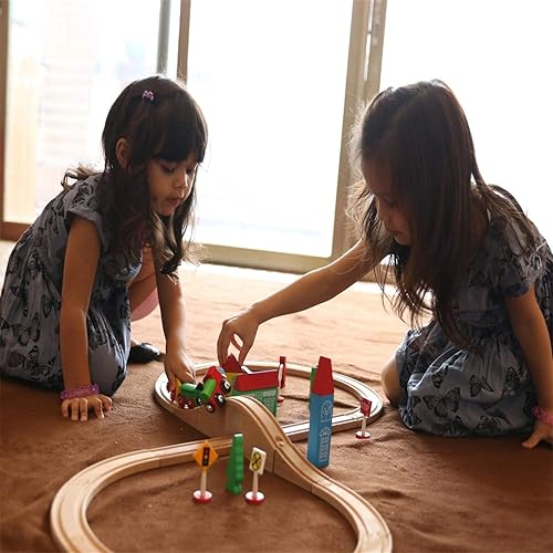 Miniatura 7 de SainSmart Jr. Juego de tren de madera para niños pequeños con vías de tren de doble cara para Brio, Thomas, Melissa y Doug, tren de juguete de