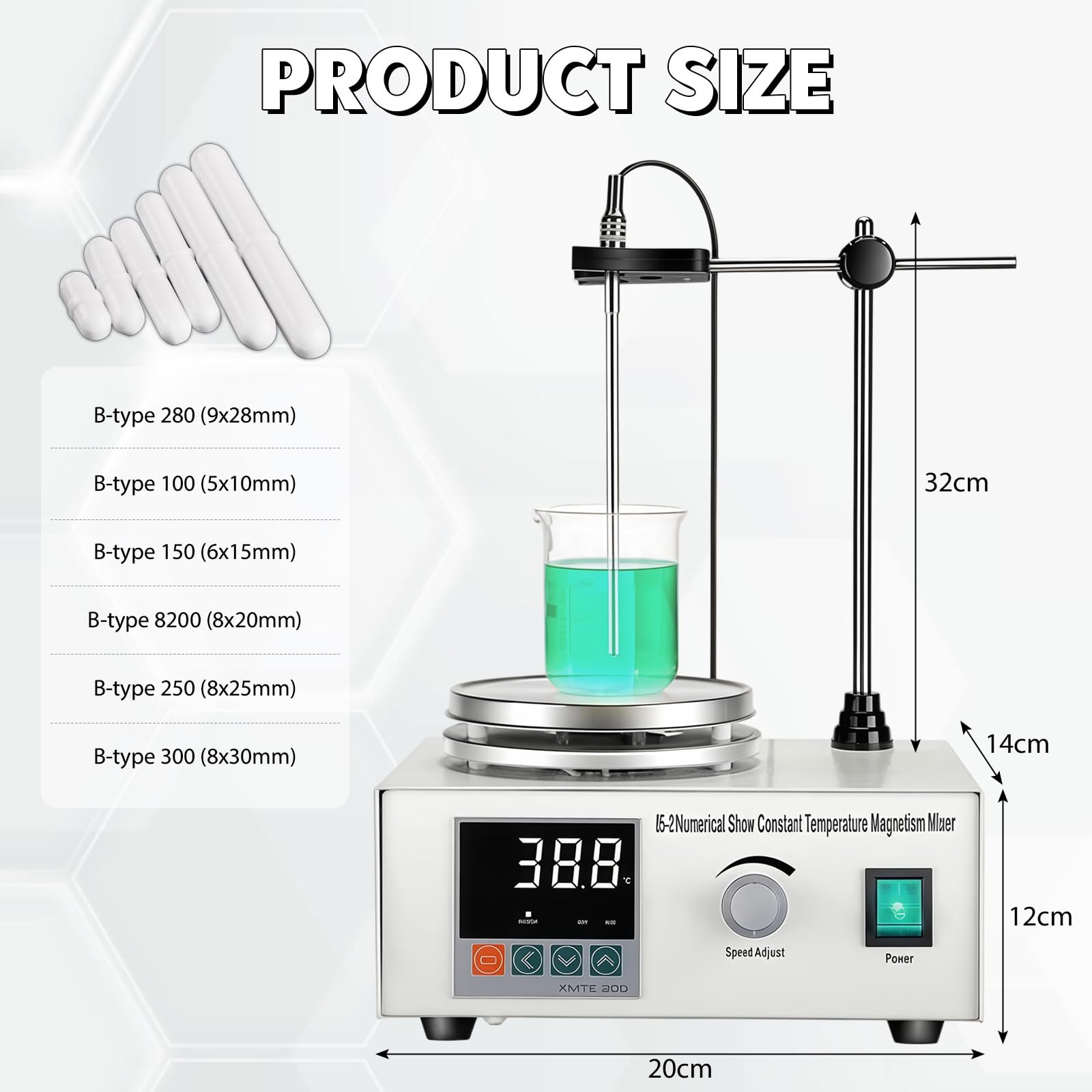Agitatore magnetico con piastra riscaldante, 250 W, con regolatore di velocità continuo da 0 a 2200 giri/min, display digitale, magnetic Stirrer con 6 bastoncini magnetici per laboratori