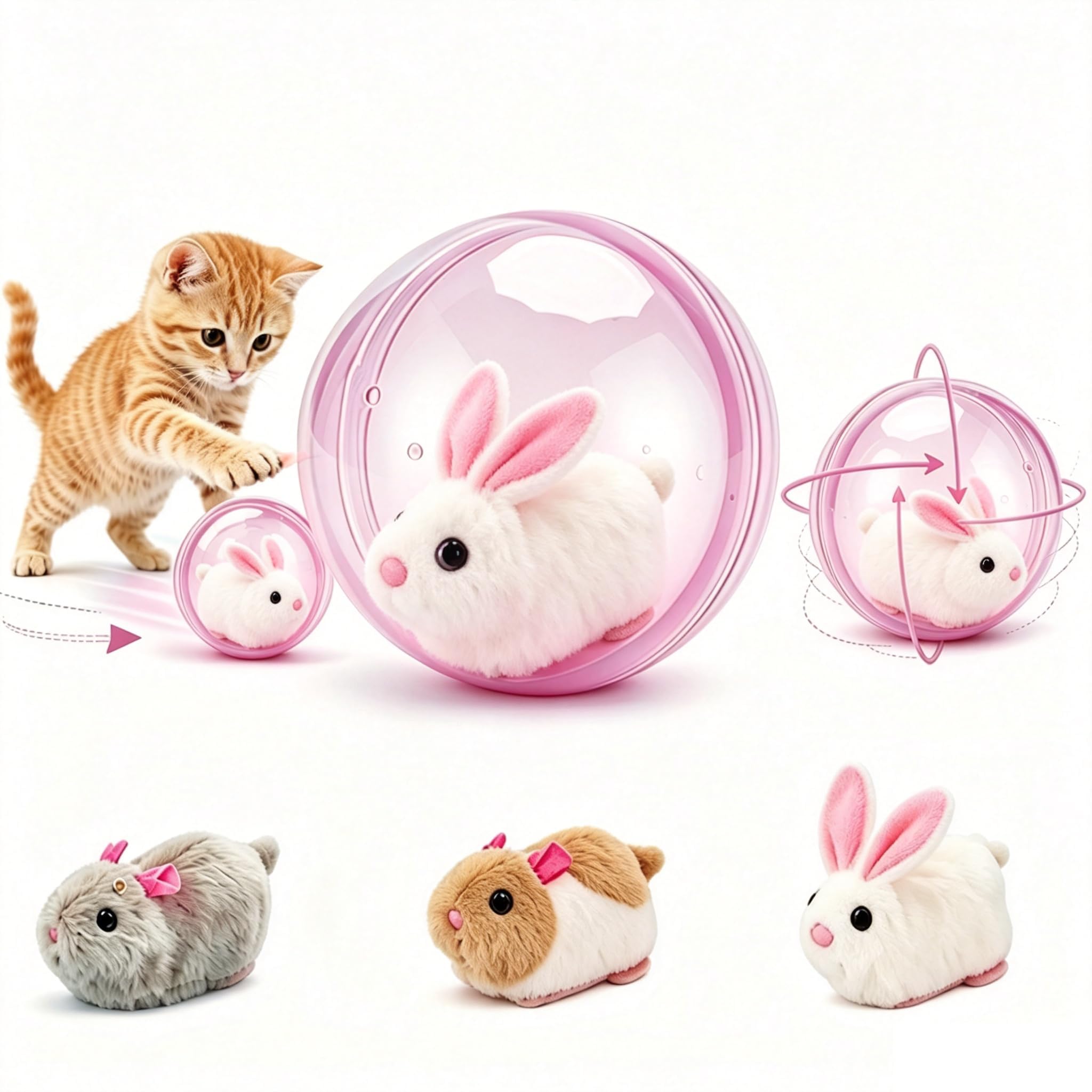 Self-Rolling Interactive Cat Ball 2026 – 360° Rolling Spin Chasing Toy for Cats and Dogs, Automatic Moving Pet Ball for Indoor Interactive Play (Pink-Rabbit)