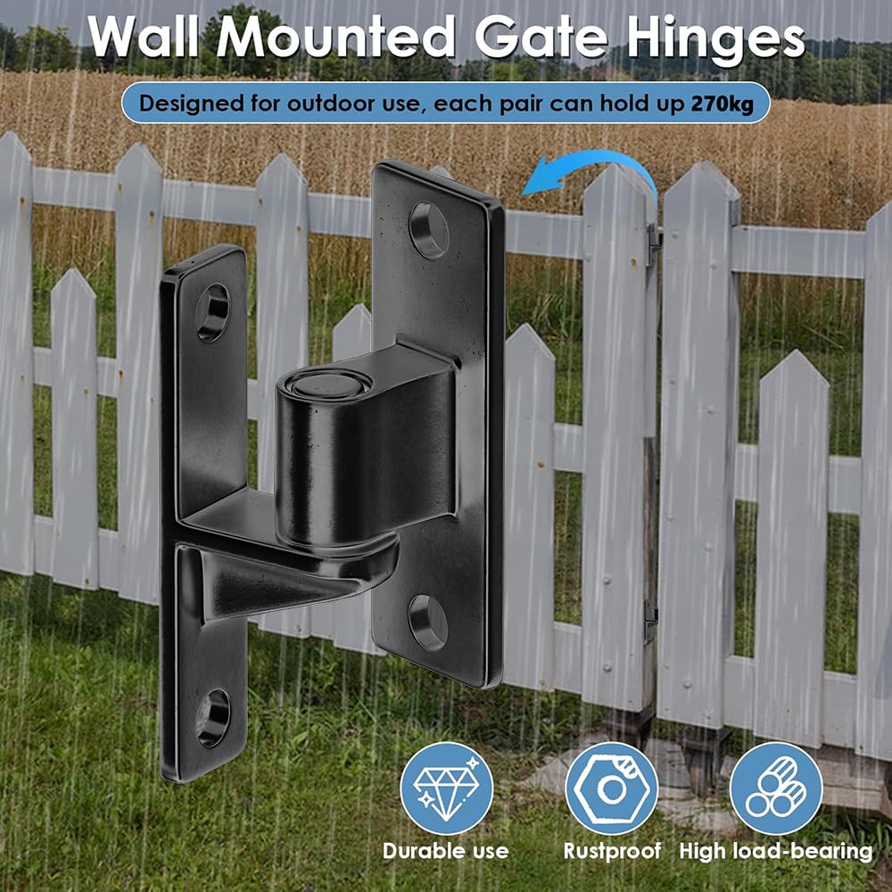 2 Pares Bisagras de puerta de acero inoxidable 304, Bisagra de puerta de montaje en pared, para puertas de granja, vallas de madera, Capacidad 270kg (Negro)