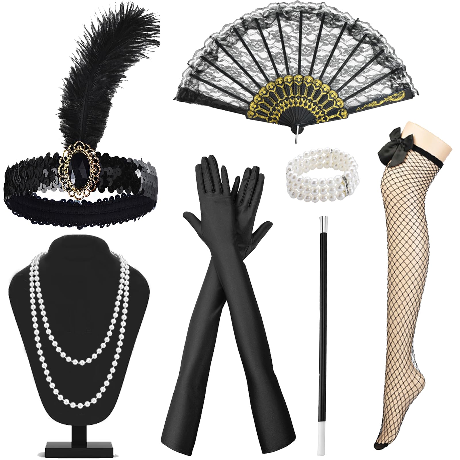 WENAUANG 8 Piezas Accesorios Años 20 Mujer, Great Gatsby Accesorios, Accesorios de Charleston Para Mujer, Disfraz Años 20 Mujer, Adecuado Para Baile, Halloween, Carnaval, Navidad.
