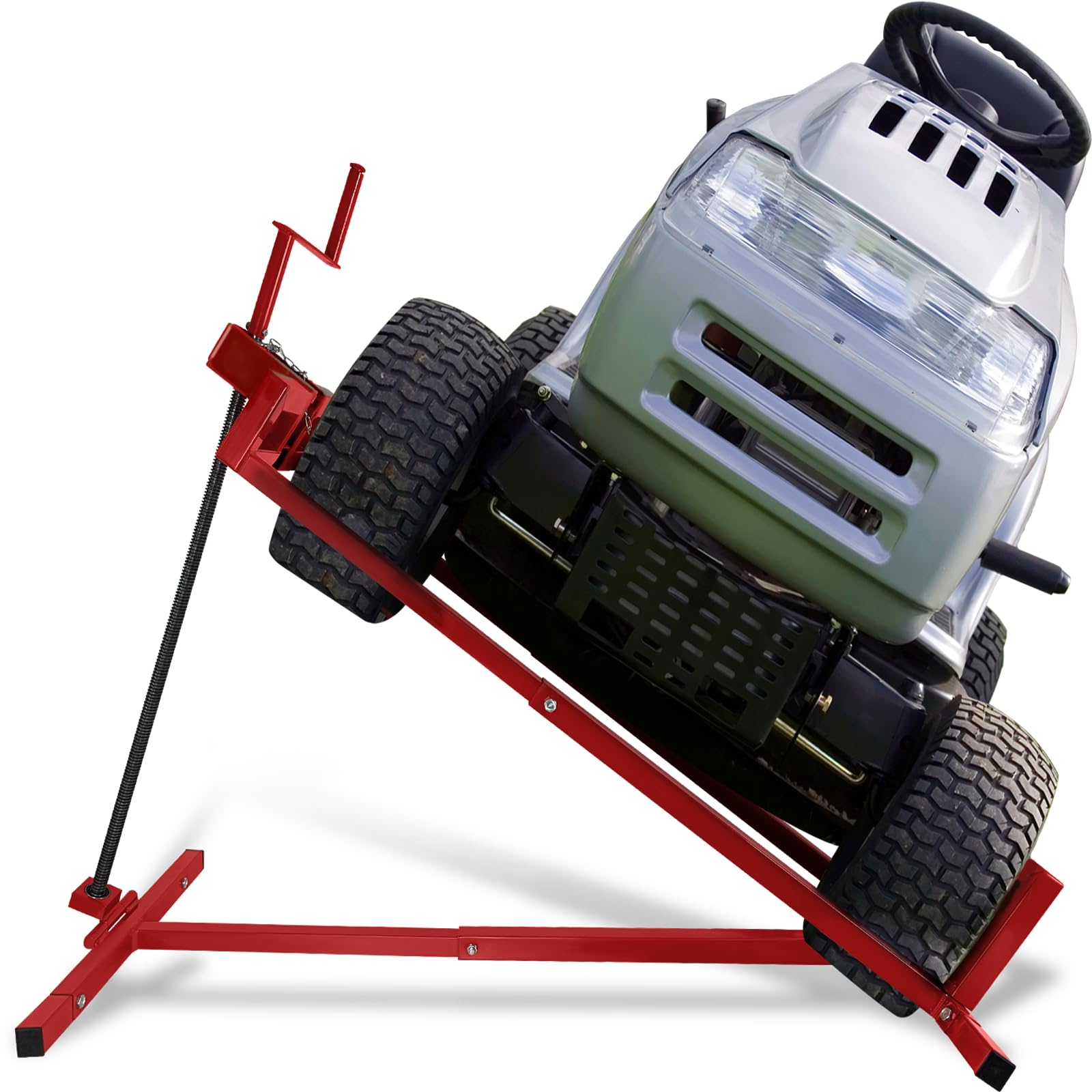 FIVMEN Elevador para tractores de césped, tractor de césped, dispositivo de elevación máx. 400 kg, inclinación ajustable a 45°, ayuda de limpieza, color rojo