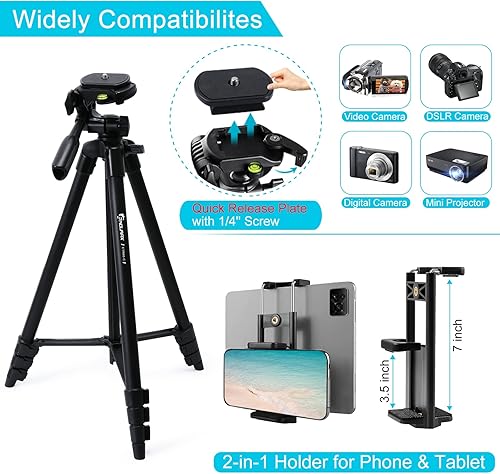 Miniatura 2 de Endurax 60 Soporte trípode para cámara de teléfono para DSLR Canon Nikon con soporte universal para teléfono base de burbuja y fácil de transportar