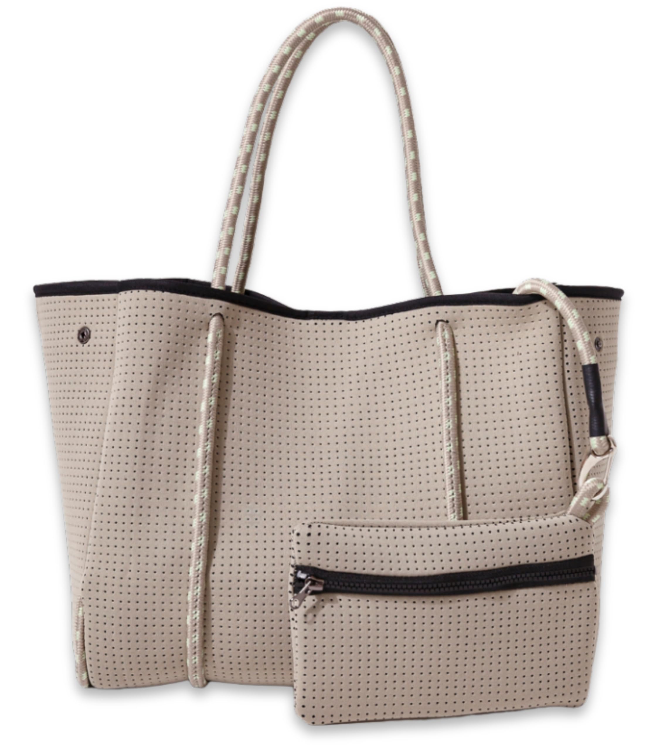 POPUPS Large Neoprene Tote Bag for Women - Everyday Designer Handbag for Travel Work and Beach with Pockets and Zipper Pouch