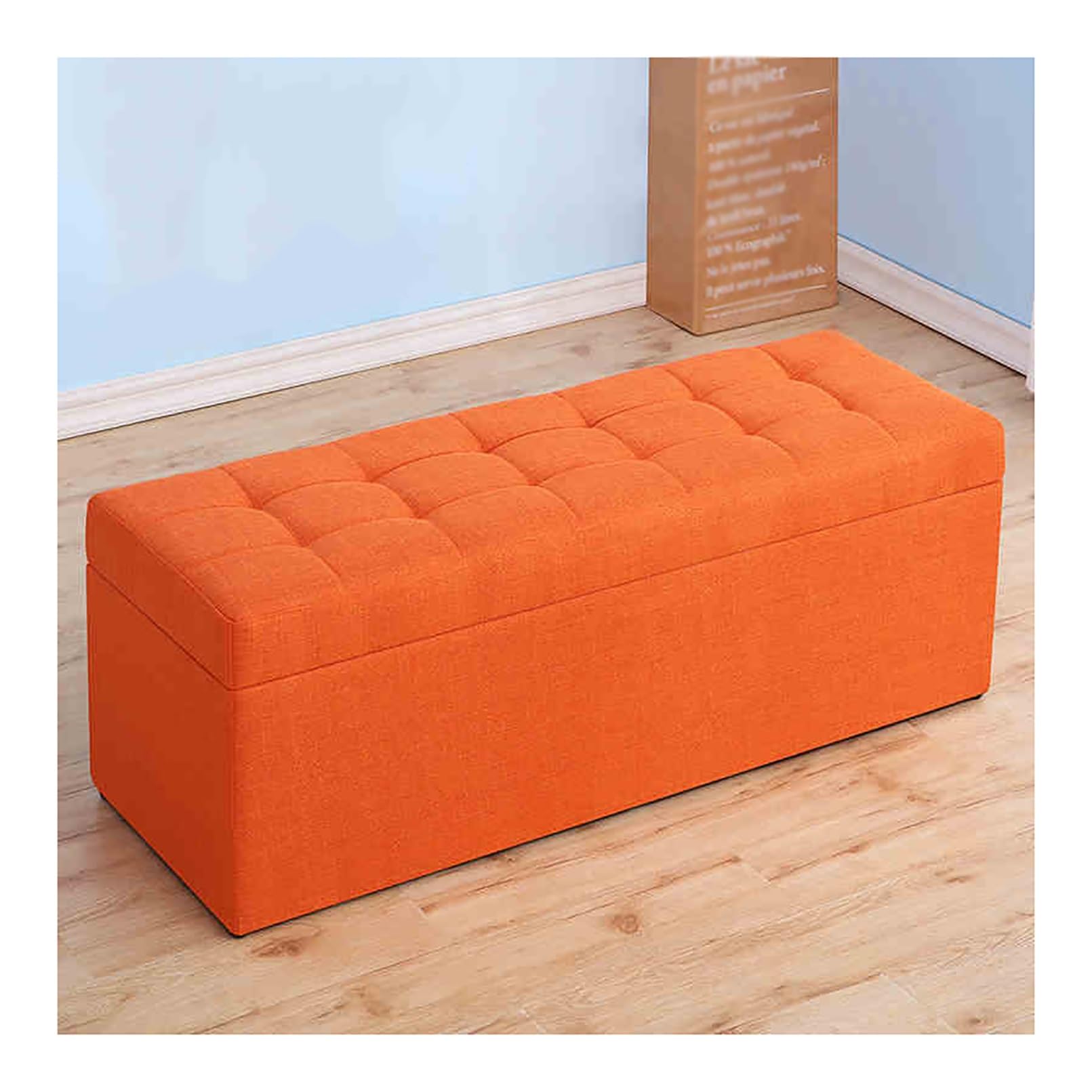 Banc de bout de lit coffre capitonné orange confort haut de gamme