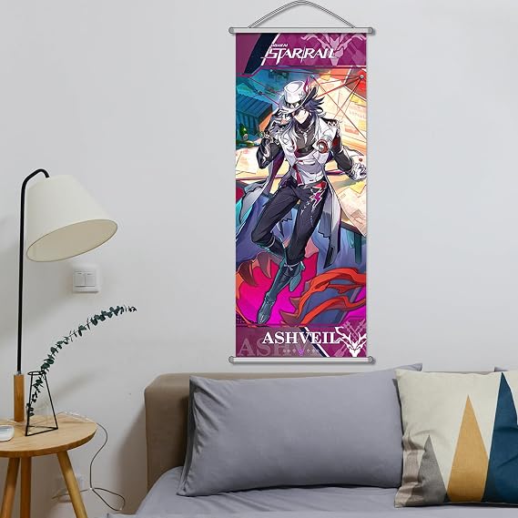 Rainteam Honkai: Star Rail Scroll Poster for Indoor Décor(27.5 inch x 10 inch), Hanging Wall HD Printing Artistic Canvas Honkai: Star Rail Character Posters for Game（Ashveil）