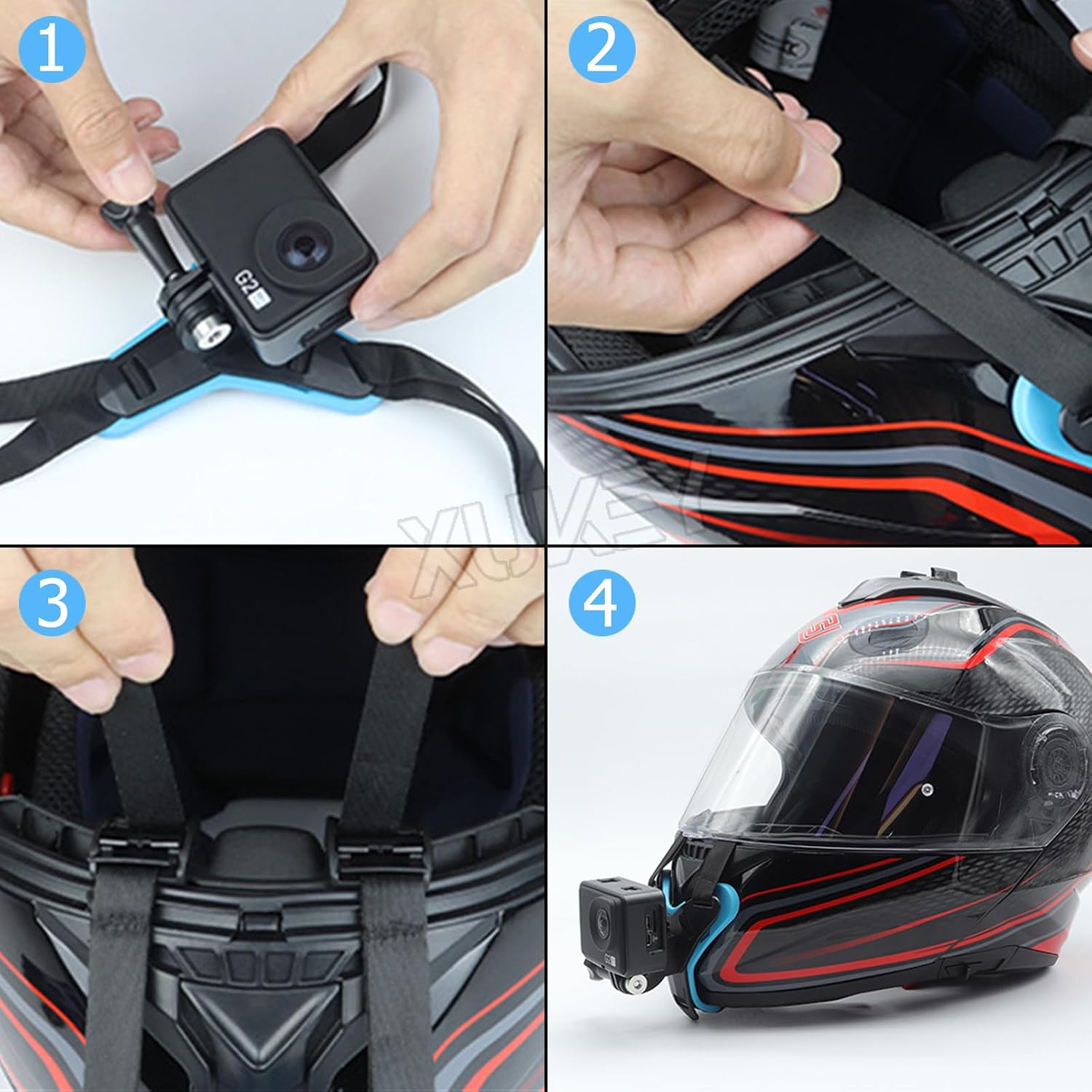 AUTOXBERT Motorcycle Helmet Chin Strap Mount with Phone Clip Kit for GoPro Hero 11/10/9/8, Smartphones, Motocross Helmet Extension Attachment Mounting Accessories