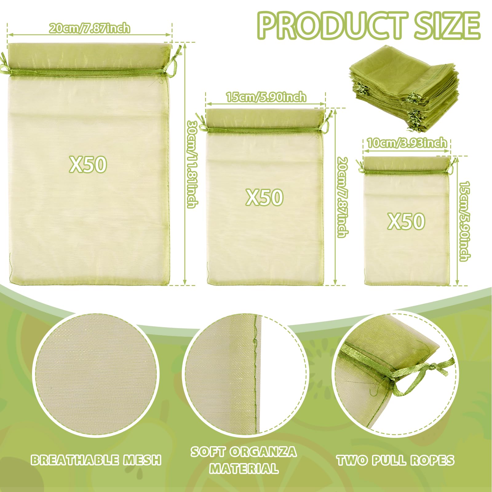 SHASUXTING Lot De 150 Sacs De Protection Pour Fruits - 3 Tailles - Pour Arbres Fruitiers - Avec Cordon De Serrage - Pour Protéger Les Fruits Sur Les Arbres