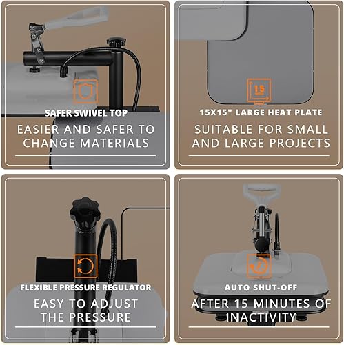 Miniatura 5 de HTVRONT Máquina de prensa de calor para camisetas  Máquina de prensa de camisas oscilante de 15 x 15 pulgadas  Prensa de calor profesional para