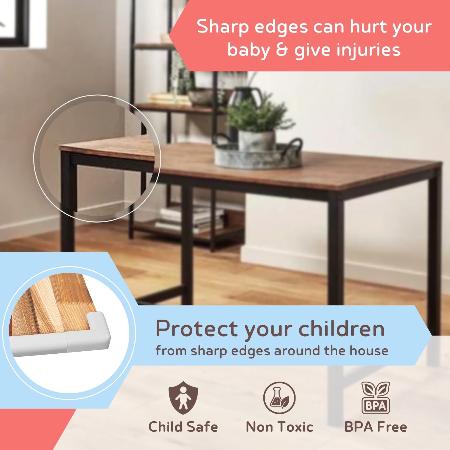 BabySafeHouse Pre-Taped Furniture Edge Guard and Corner Protector - 6.5ft Edge + 4 Corner Guards (White Color) for Baby Proofing & Child Safety 6 71R+ncQAF2L. SL1500