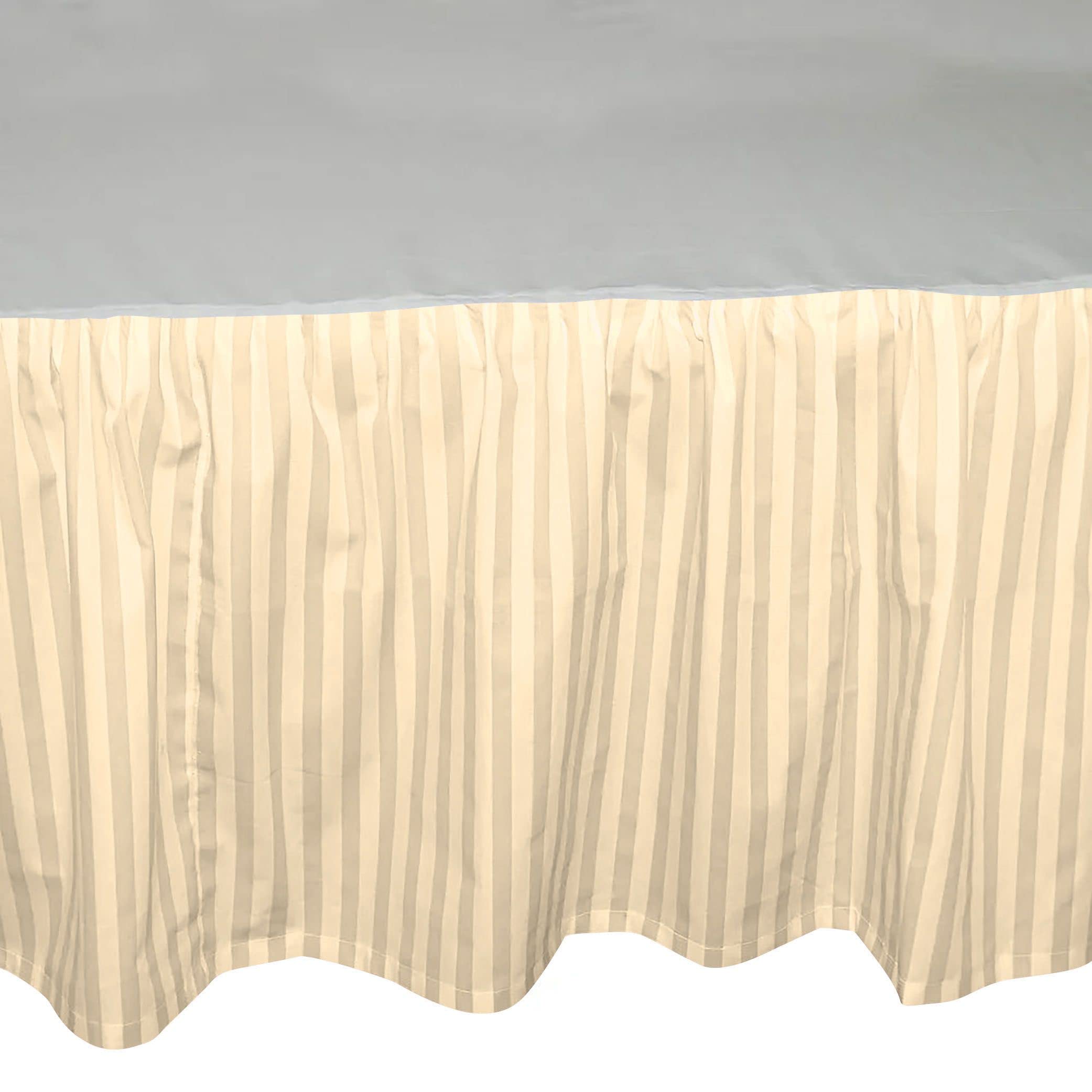 Ruffled Bed Skirt with Split Corners - Ivory Stripe, Queen Bed Skirt, 100% Cotton 800 TC Fit up to 21 Inch Drop, with Platform Three Sided Coverage Dust Ruffle Bed Skirts.