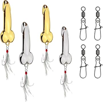 NIIIYTYB 4Pcs Funny Fishing Lures with 4Pcs Fishing Swivel Duo Lock Snaps Gag Fishing Lure Novelty Lure Bobbers Fishing Gear Saltwater Lure for Speckled Trout Adult Fishing Present for Men
