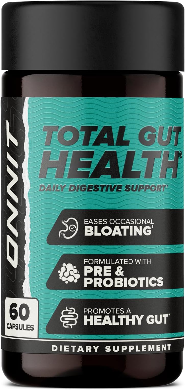 Total Gut Health Daily Digestive Support, IGEN™ Non-GMO Tested Digestion Supplement for Women and Men with 7 Strains of Probiotics, Prebiotics, Enzymes and Betaine HCL, 60 Count