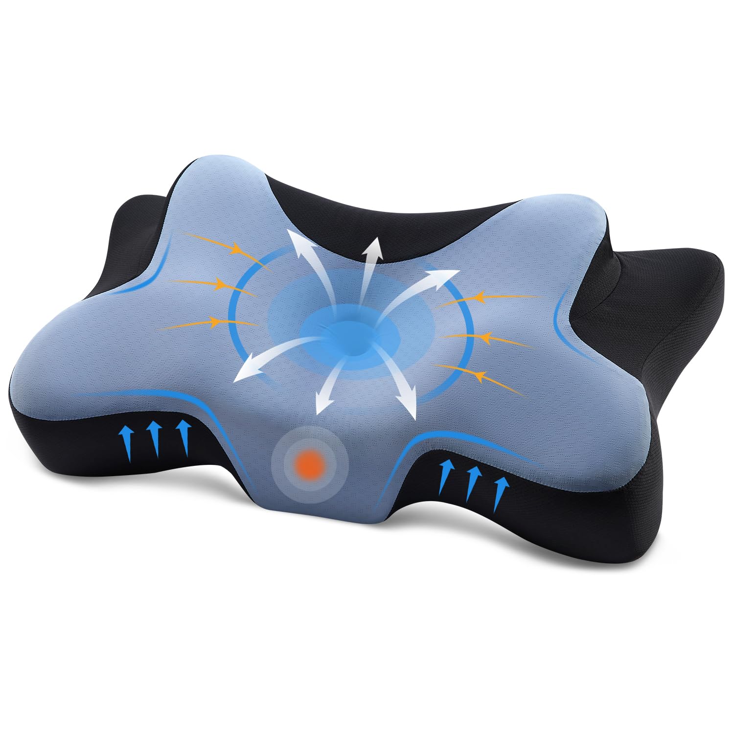 DONAMA Almohada cervical para dormir, cojín cervical ergonómico para dormir de lado, espalda y boca abajo con funda de almohada extraíble y lavable (azul y negro, 66 x 37 x 13 cm)