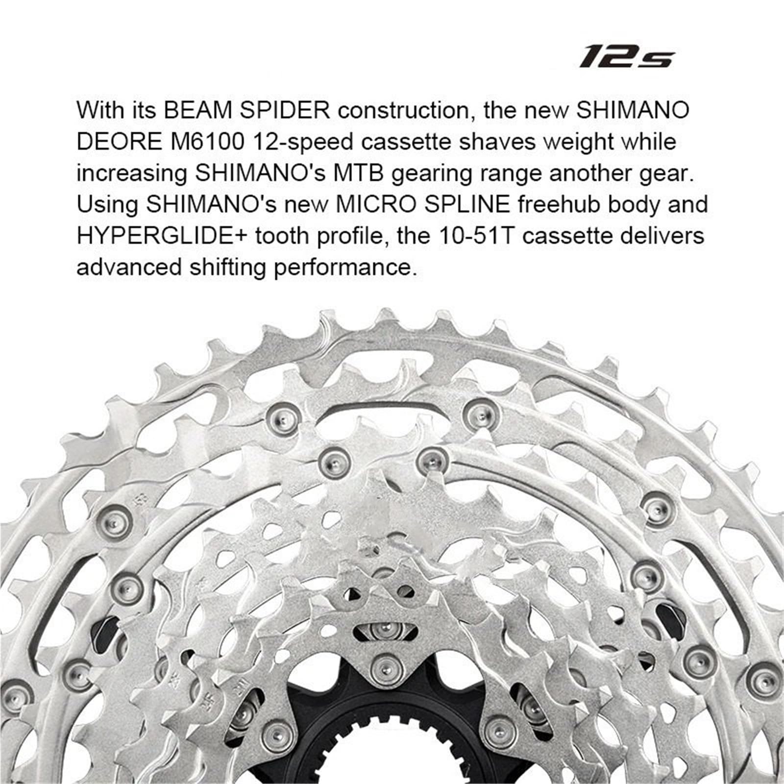 Fahrrad Kassette Passend für Shimano Deore M6100 51T MTB 12S Spline Kassette 10-51T Mountainbike Ratsche 12V K7 12 Geschwindigkeit Kettenrad MTB Freilauf