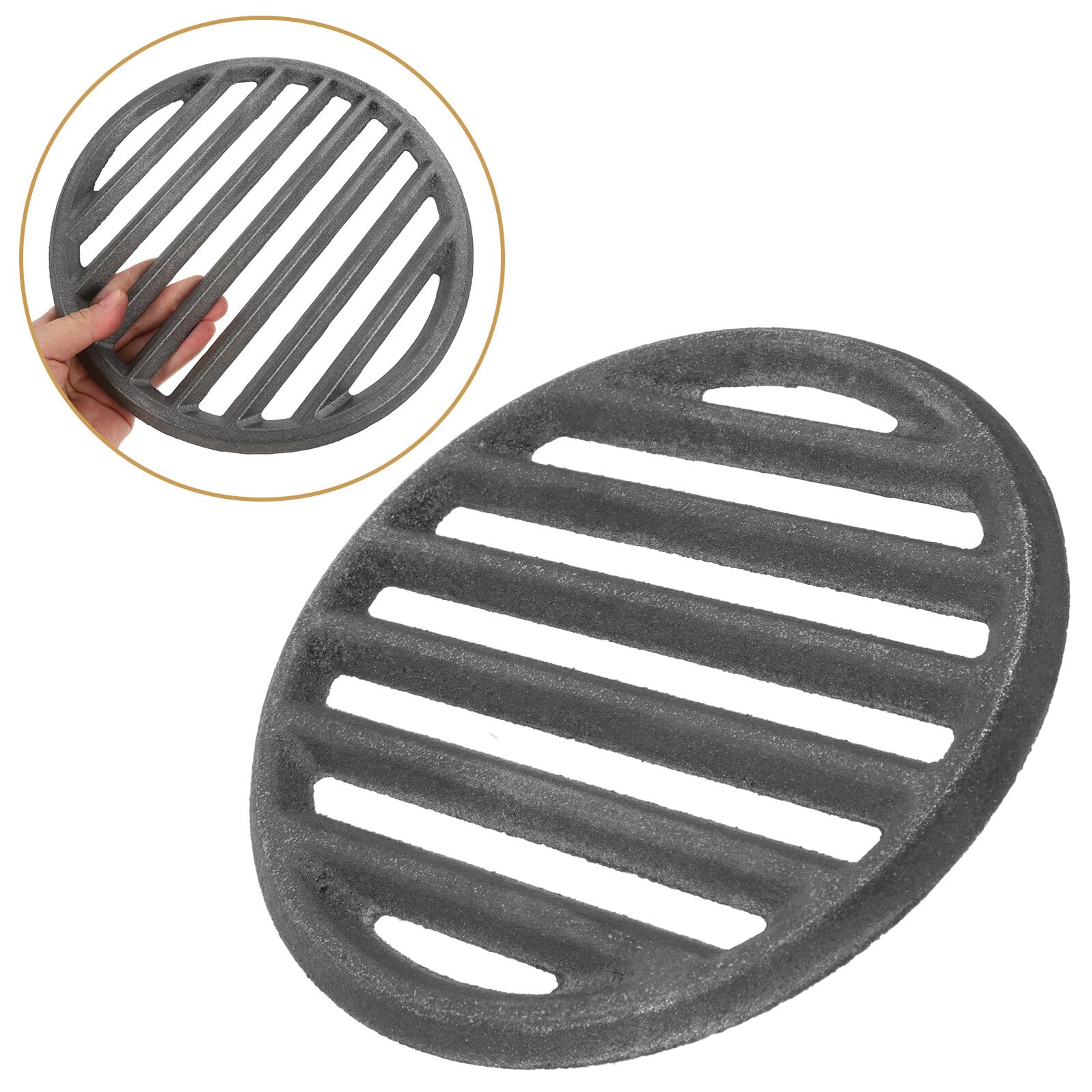 Veemoon Griglia Barbecue Rotonda in Ghisa 22 Cm per Grigliare All'aperto Utensili da Cucina da Campeggio Distribuzione Calore Uniforme e Superficie Cottura Resistente