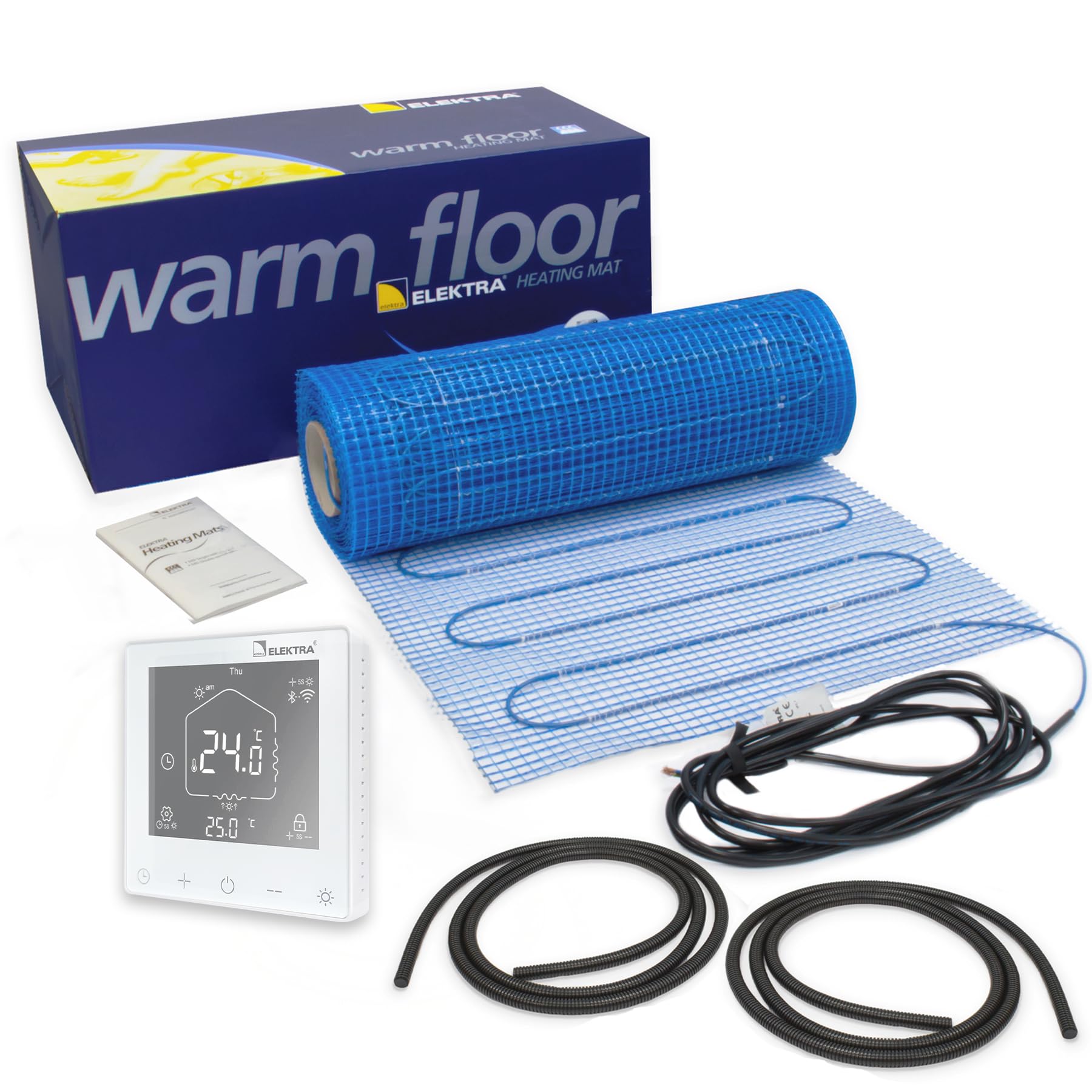 Elektra Elr30 White Wifi Thermostat 200W/M2 Electric Underfloor Heating Mat Kit - 1M2 With White Elr30 Wifi Thermostat