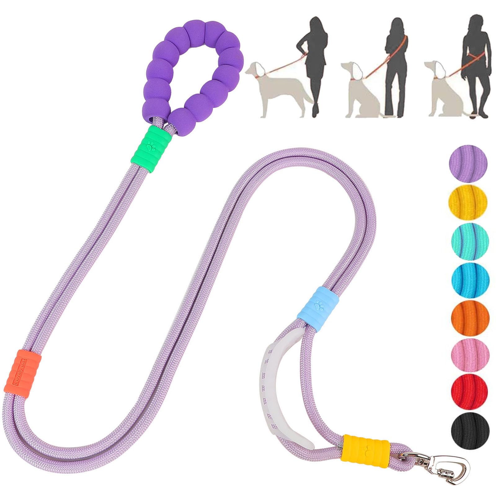 JSXD Correa para perro, correa de entrenamiento resistente de 5 pies, doble asa, cómoda, acolchada, manos libres, correa cruzada ajustable para perros pequeños, medianos y grandes (morado)