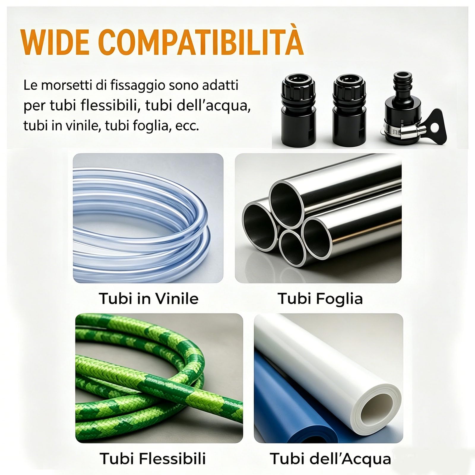 Ugello per tubo ad alta pressione a 360°, con ugello di rinforzo e 2 fascette stringitubo, 3 tipi di getto, 10 volte potente pistola ad acqua per la pulizia dell'auto (2PCS-A)
