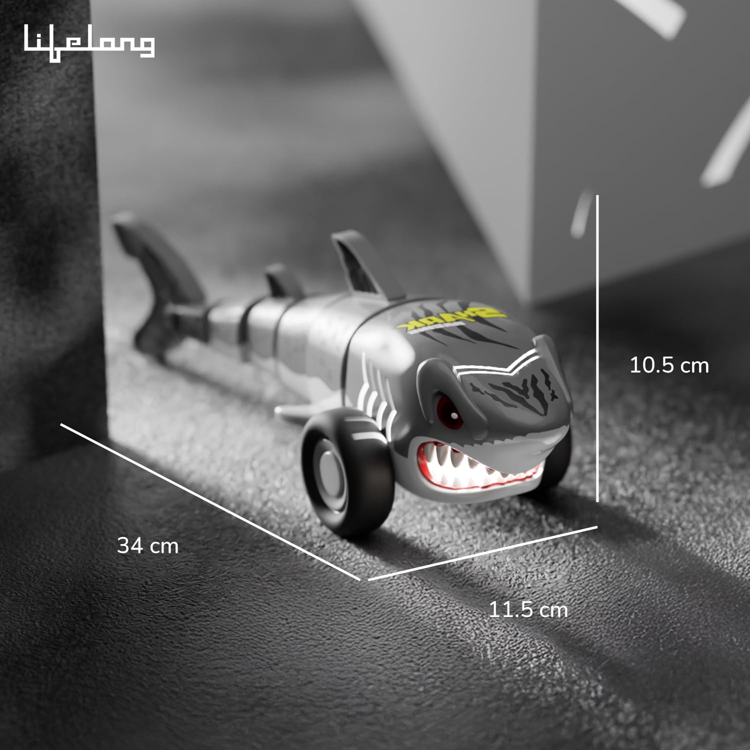 Lifelong Rechargeable Remote Control Shark Stunt Car for Kids, 360 Rotational, LED Lights, 2.4GHz RC Stunt Toy, High-Speed Shark-Themed Racing Car, Fun Toy and Birthday Gift for Boys and Girls 3