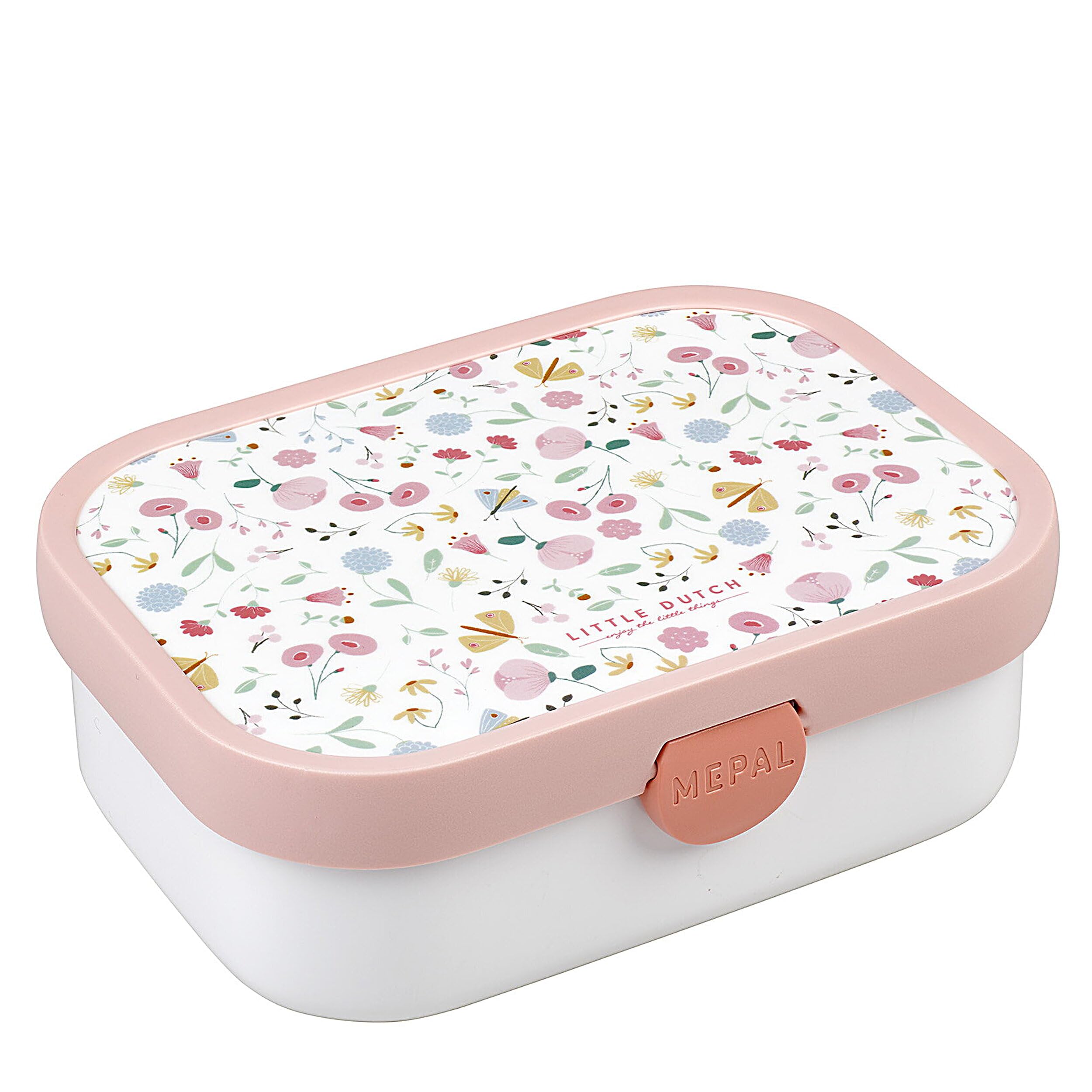 Mepal Mepal - Fiambrera Campus - Bento Box para Niños - Lonchera con Compartimento Bento y Tenedor - Fiambrera con Cierre de Clip - Sin BPA y apta para Lavavajillas - 750 ml - Flowers & Butterflies
