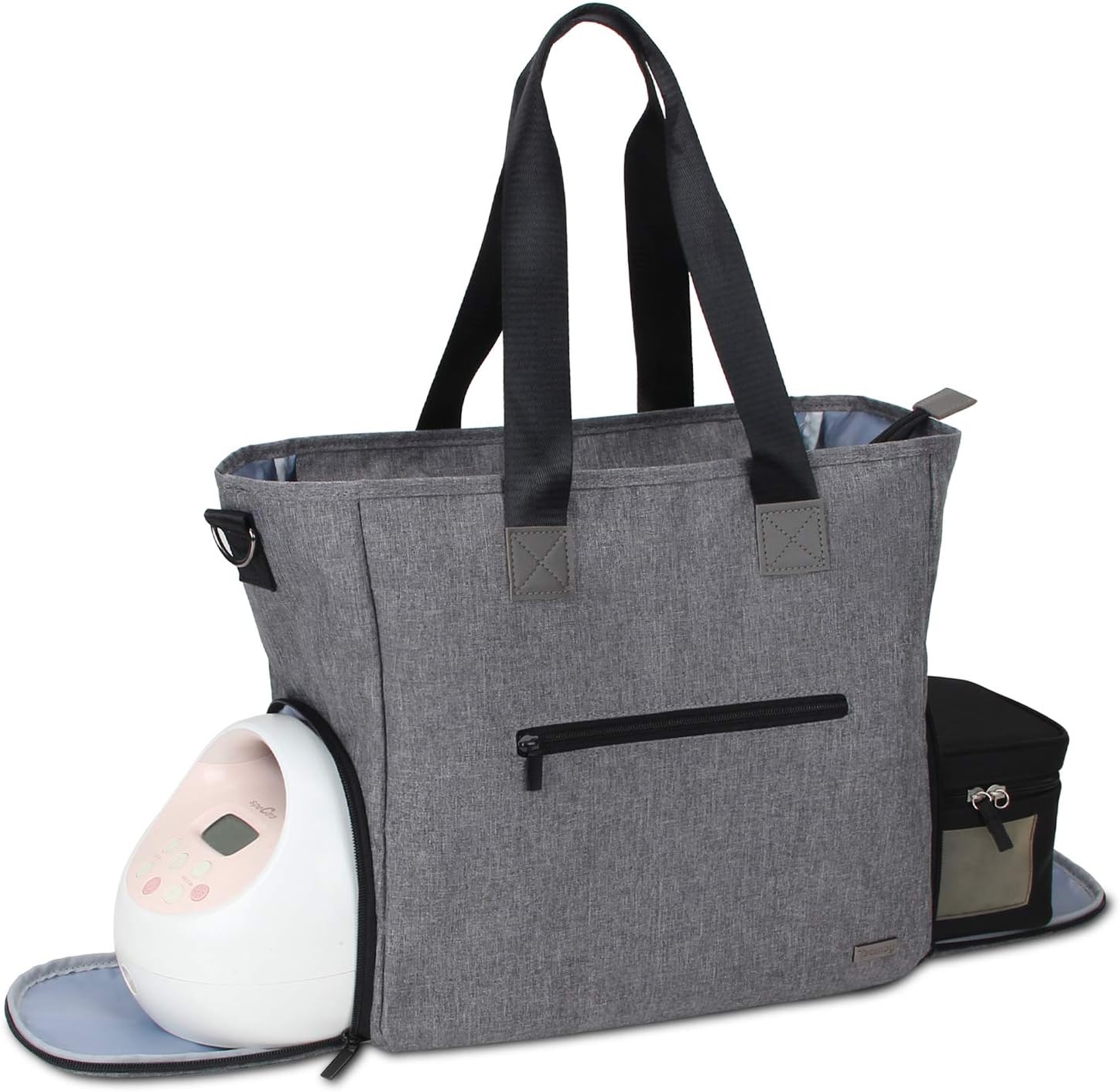 Breast Pump Tote Bag,Compatible with Spectra S1/S2, Medela, Cooler Bag, Dark Gray | 14" Laptop Sleeve, Built-in Pockets, Breastfeeding Moms, Work Tote Bag, Pumping Bag