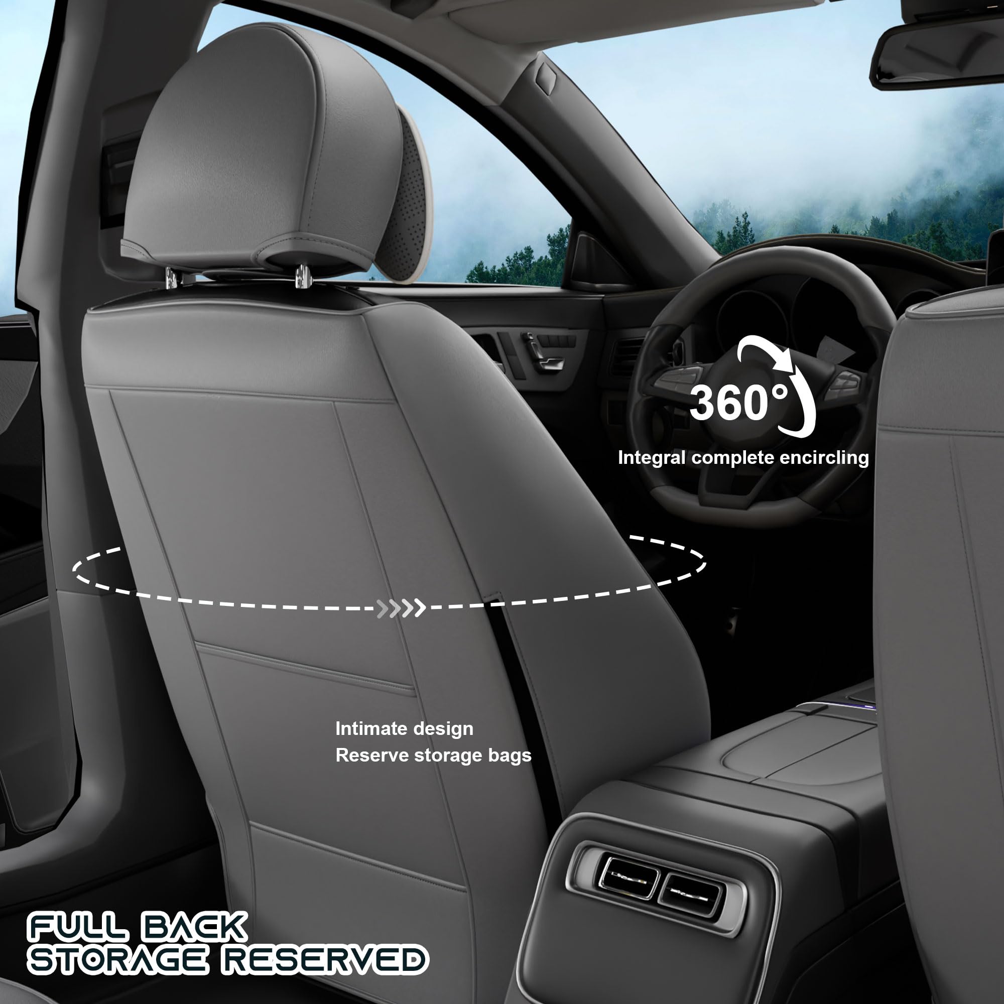 5PCS Angel Wings Front and Back Car Seat Covers Auto Interior Accessories with Water Proof Nappa Leather for — view 2