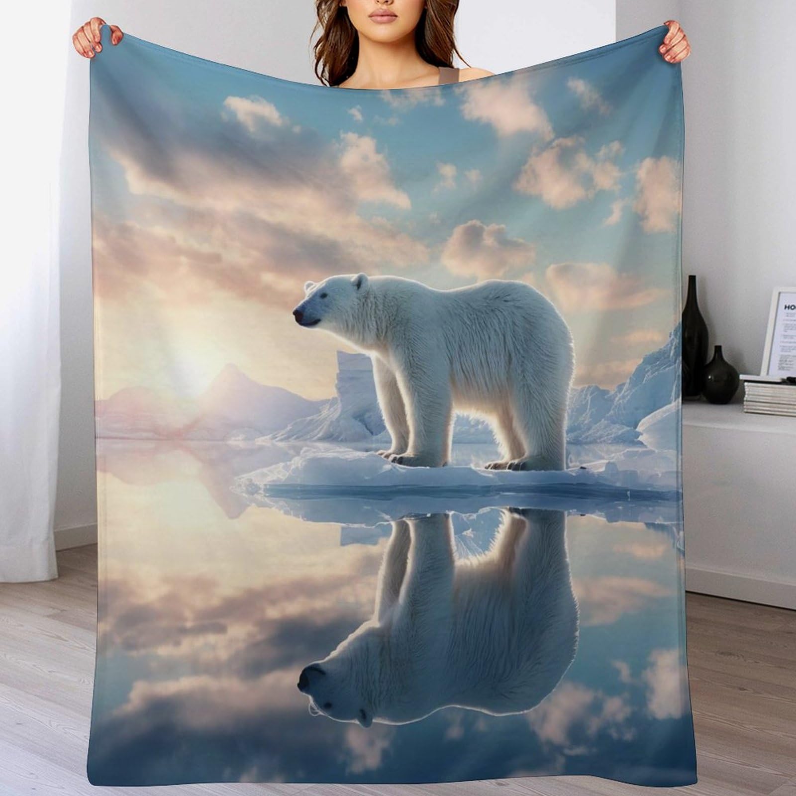 Couverture de canapé enfants et adultes en flannel avec impression 3D ours polaire
