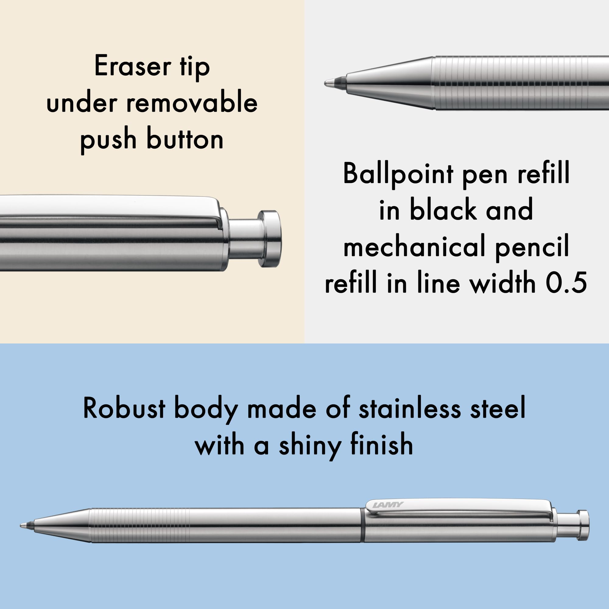 Lamy Twin Pen Twin pen 645 Długopis Kulkowy, Srebrny, 14.3 cm