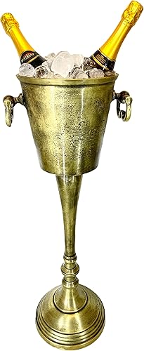 Cubo de champán rústico de pie de pie, aspecto envejecido, enfriador de vino, regalo de hielo, color dorado