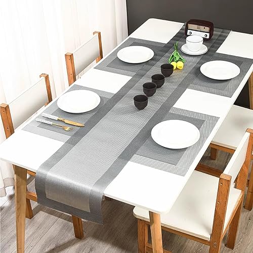 Miniatura 88 de PIGCHCY Juego de 6 manteles individuales beige de vinilo PVC duraderos para mesa de comedor, manteles individuales resistentes al calor, Beige -